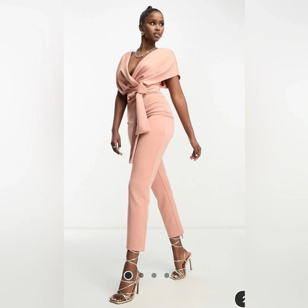 ASOS Petite Fallen Shoulder Scuba Jumpsuit in Blush - Picture 2 of 9